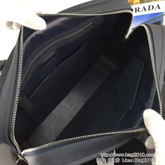 普拉達PRADA原單 經典爆款1027藍色原單粗十字紋PRADA男士商務公事包 PHY1528